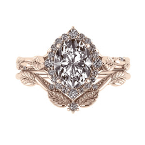 Florentina | custom bridal ring set with oval cut gemstone 9x7 mm - Eden Garden Jewelry™