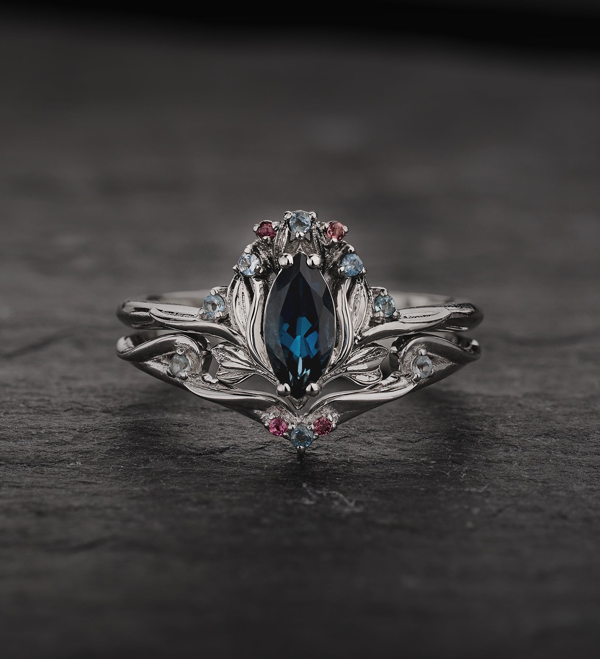 Flower design bridal set with natural topaz, tourmalines and aquamarines / Iris - Eden Garden Jewelry™