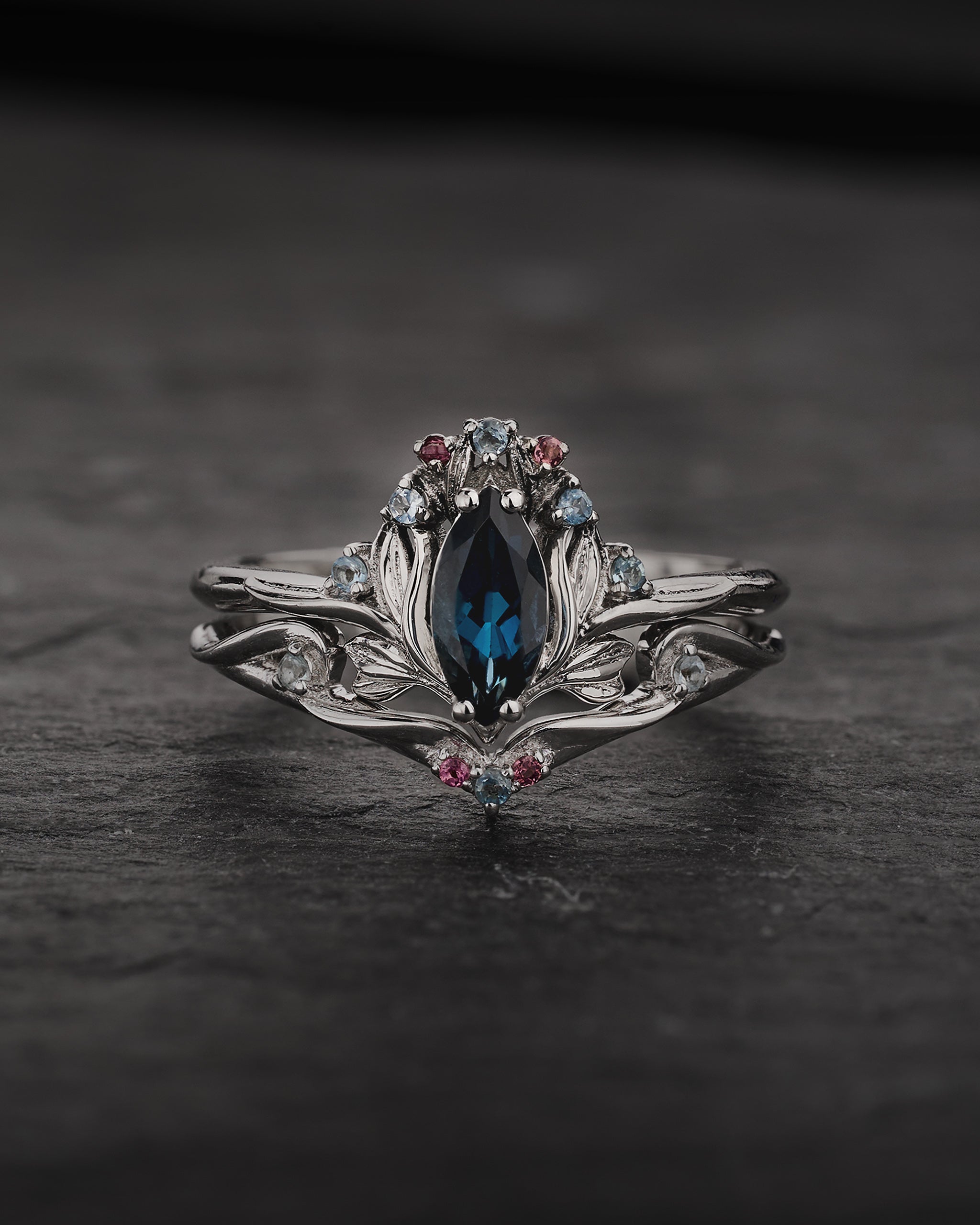 Flower design bridal set with natural topaz, tourmalines and aquamarines / Iris - Eden Garden Jewelry™