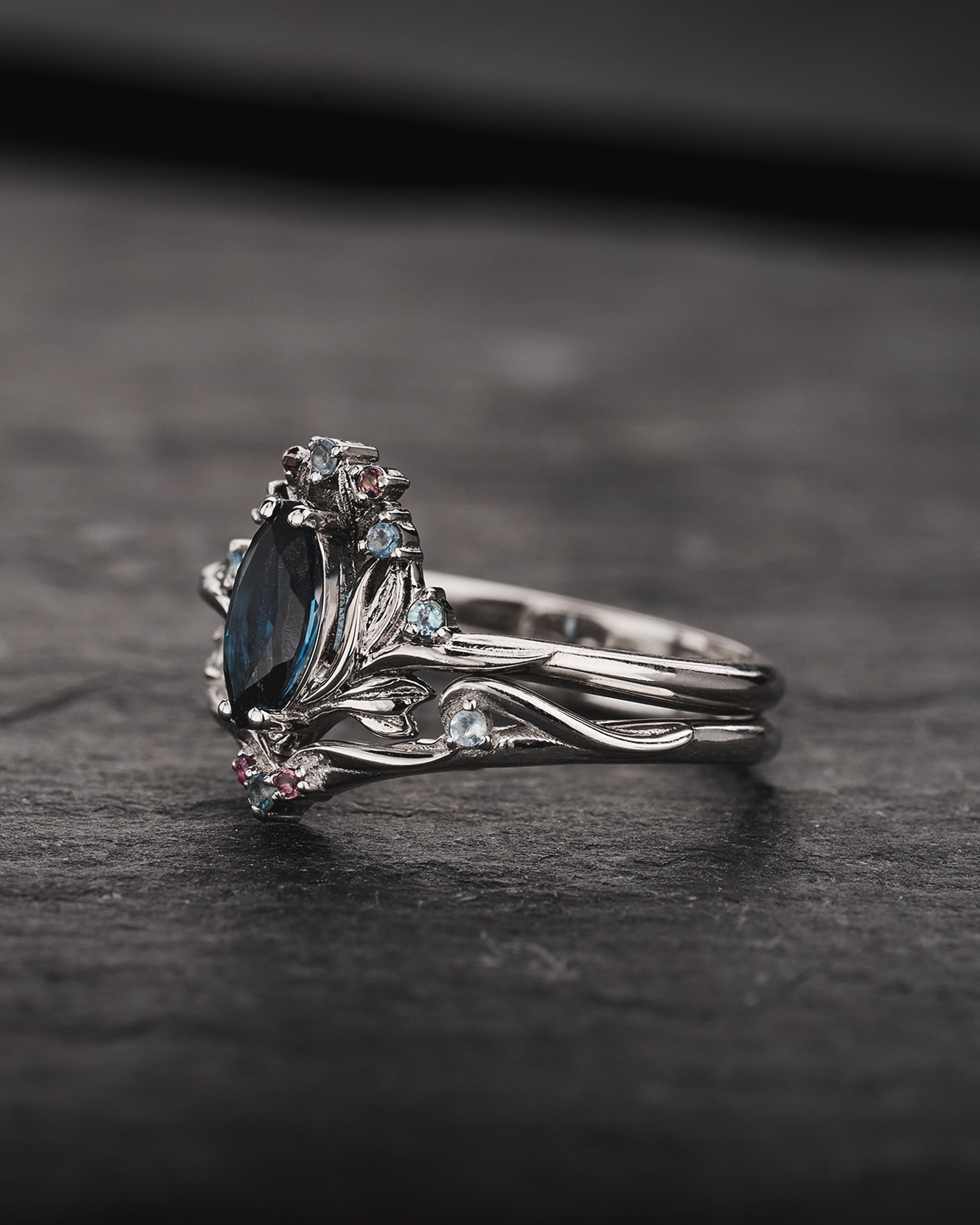 Flower design bridal set with natural topaz, tourmalines and aquamarines / Iris - Eden Garden Jewelry™