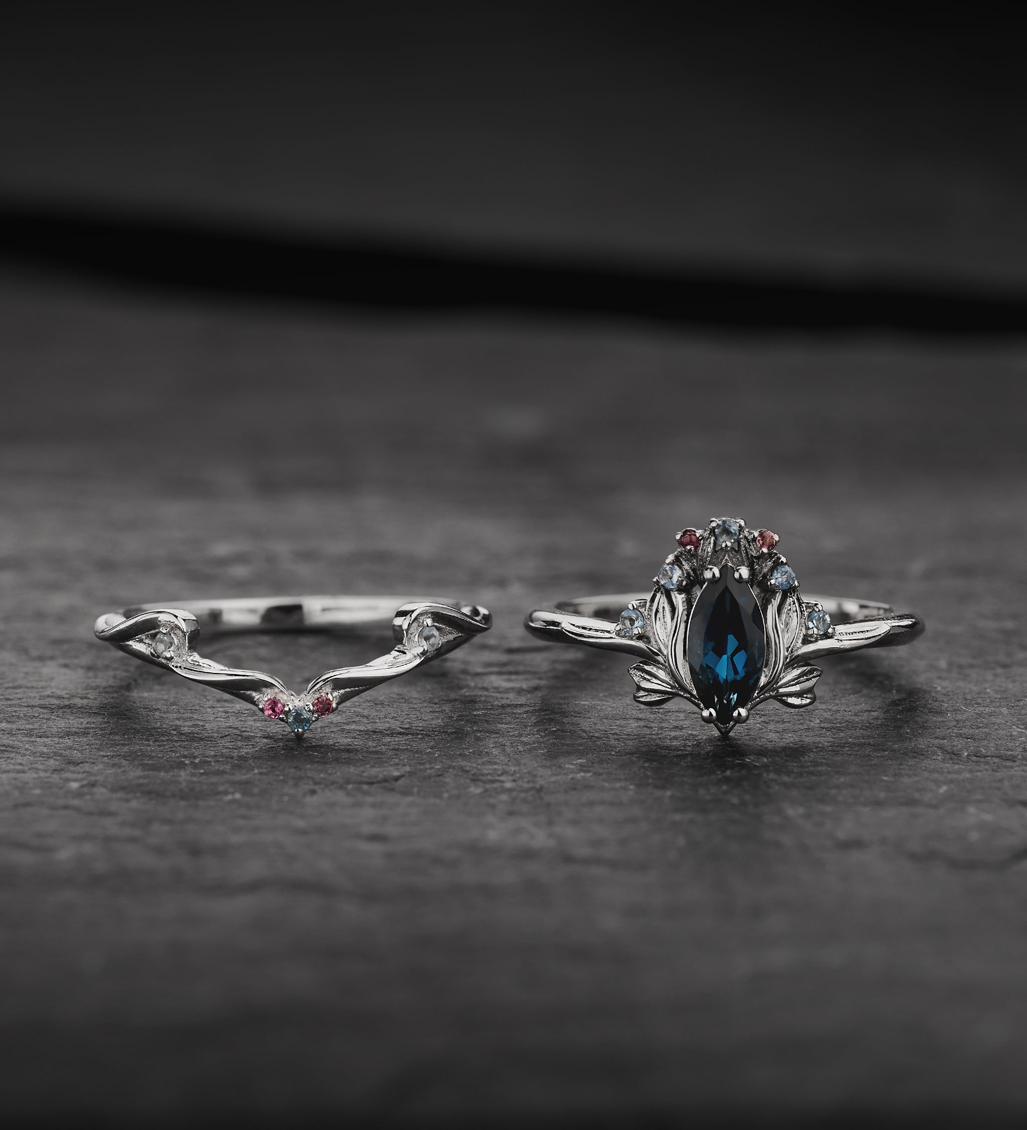 Flower design bridal set with natural topaz, tourmalines and aquamarines / Iris - Eden Garden Jewelry™