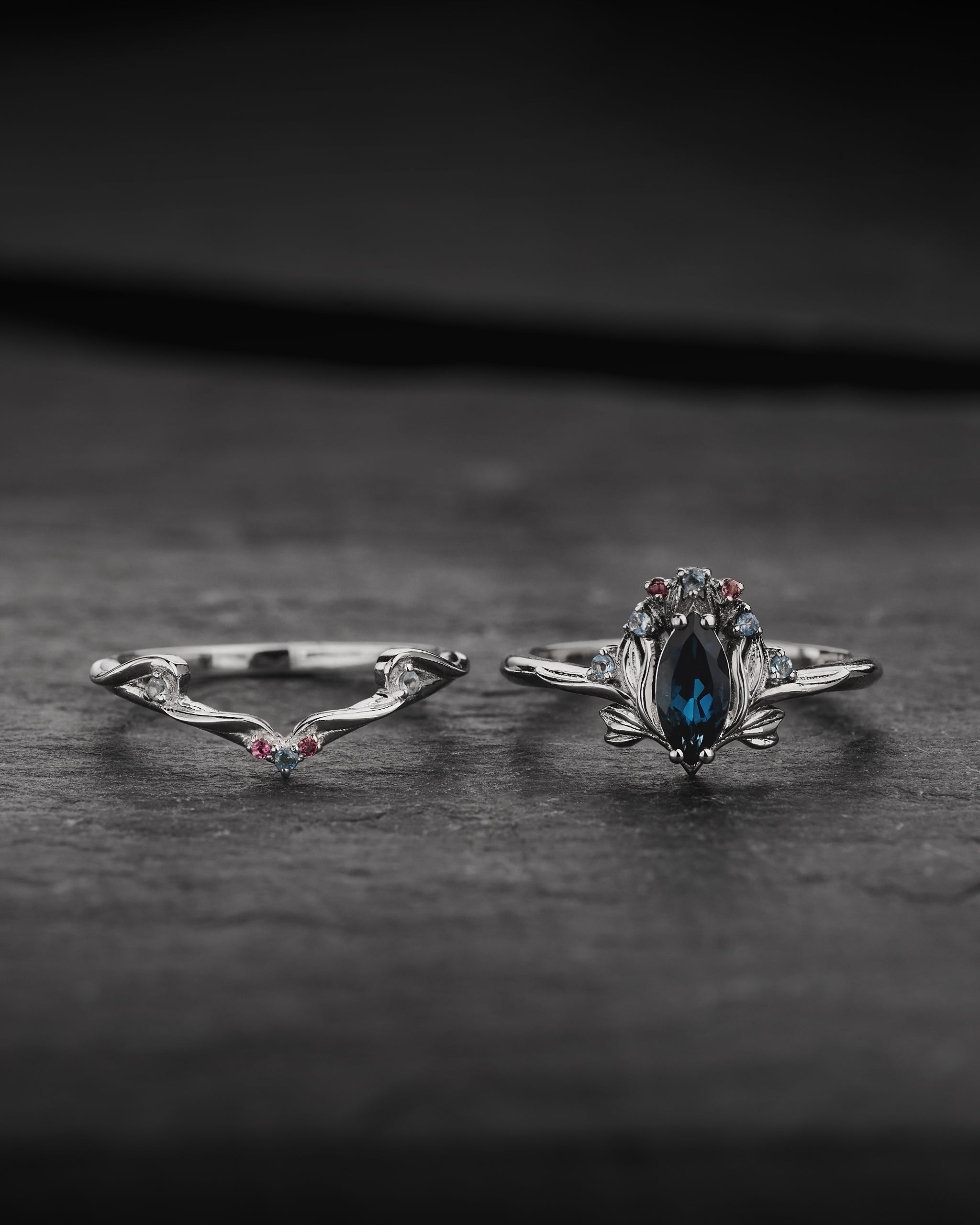 Flower design bridal set with natural topaz, tourmalines and aquamarines / Iris - Eden Garden Jewelry™