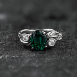 Forest-inspired Engagement Ring with Oval (Lab-grown) Emerald / Arius - Eden Garden Jewelry™