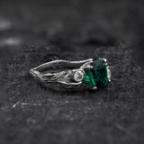 Forest-inspired Engagement Ring with Oval (Lab-grown) Emerald / Arius - Eden Garden Jewelry™
