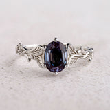 Leafy Engagement Ring with Oval Color-Changing Alexandrite / Freesia