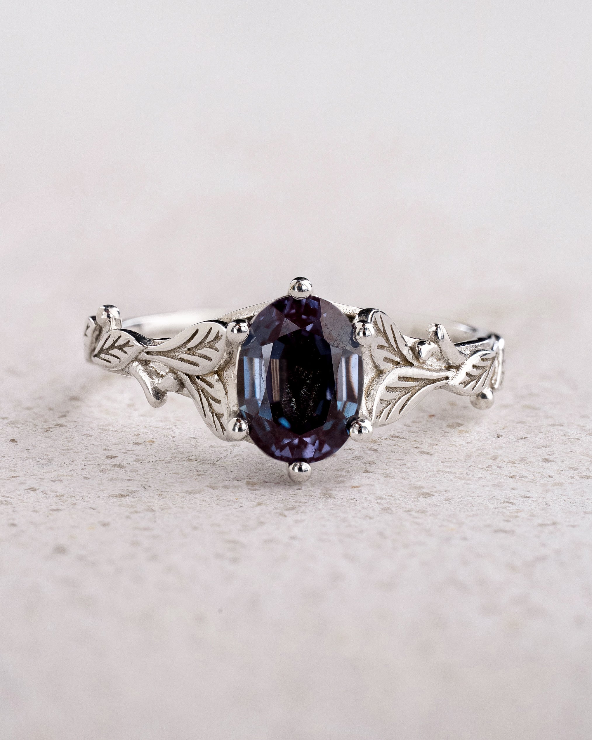 READY TO SHIP Freesia engagement ring with alexandrite, 14K white gold, 8x6 mm oval cut, AVAILABLE RING SIZES: 5.5 - 8.5 US - Eden Garden Jewelry™