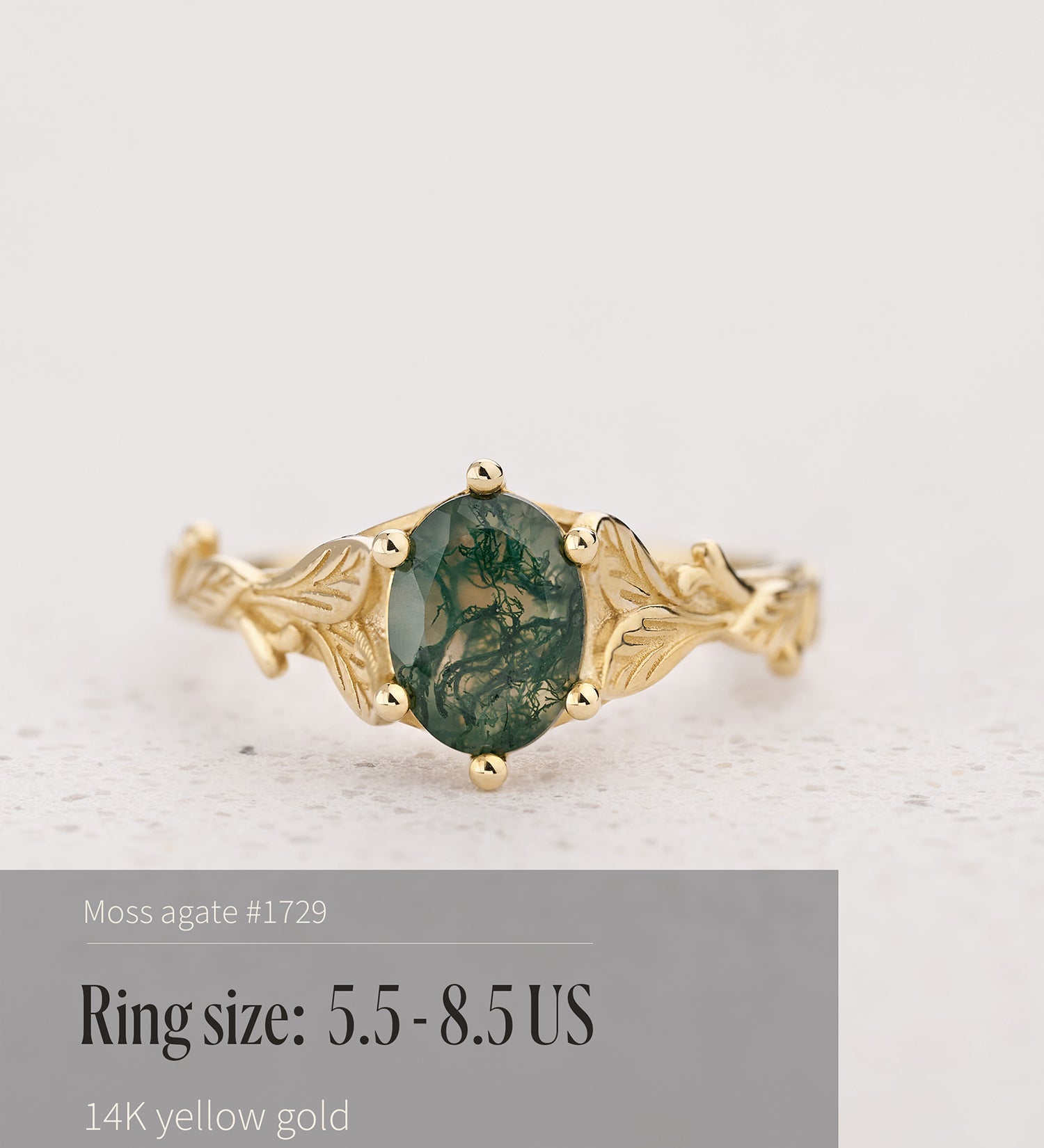 READY TO SHIP: Freesia engagement ring with moss agate, 14K yellow gold, AVAILABLE RING SIZES: 5.5 - 10.5 US - Eden Garden Jewelry™