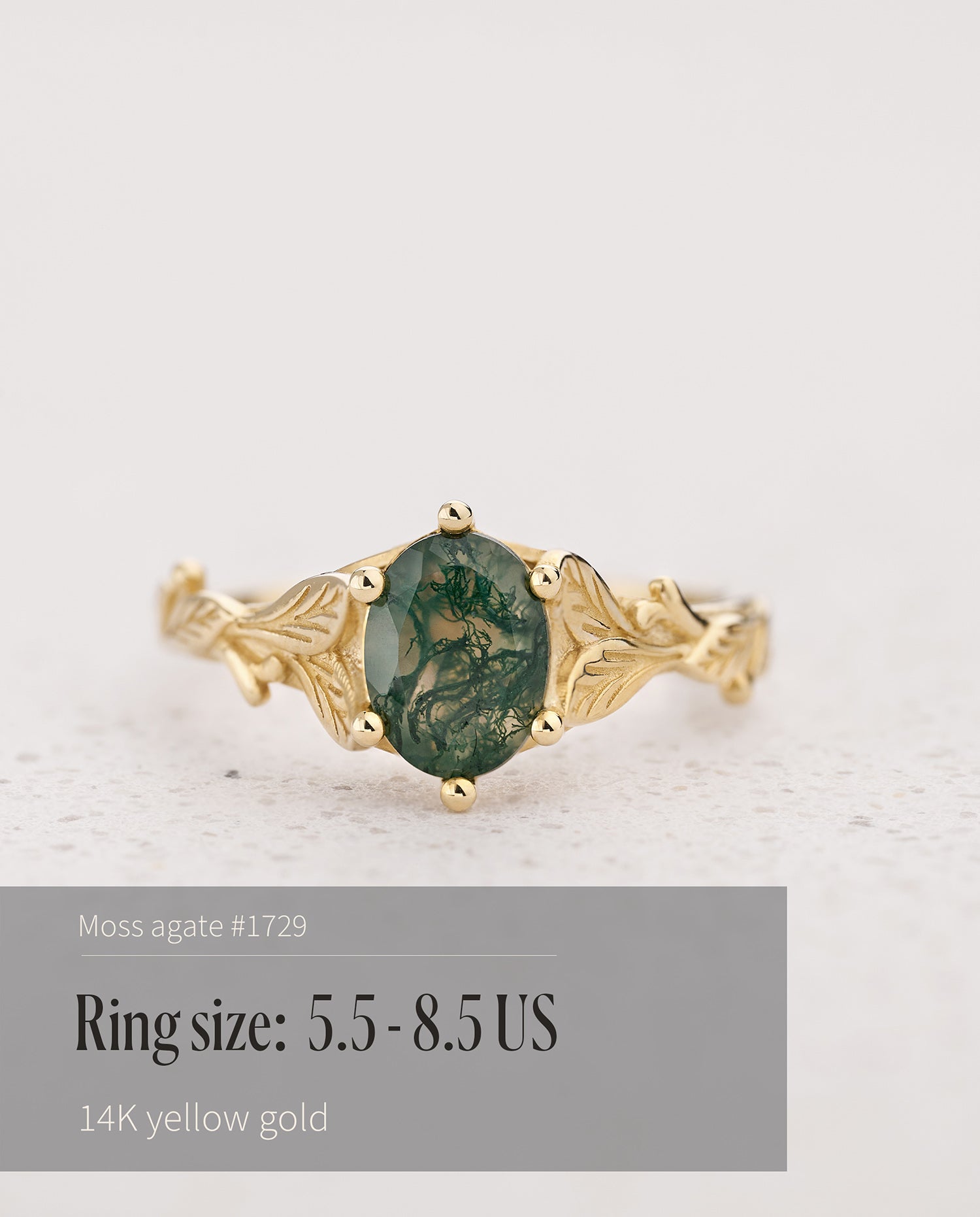 READY TO SHIP: Freesia engagement ring with moss agate, 14K yellow gold, AVAILABLE RING SIZES: 5.5 - 10.5 US - Eden Garden Jewelry™