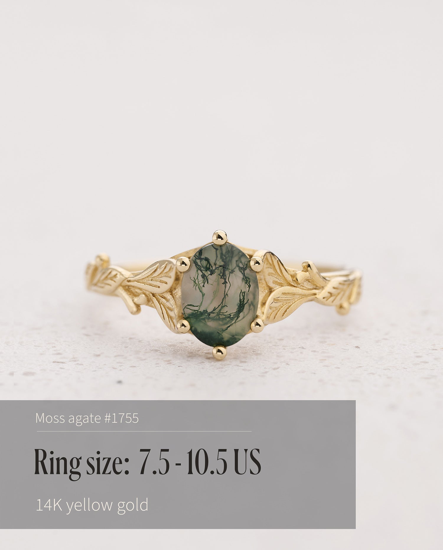 READY TO SHIP: Freesia engagement ring with moss agate, 14K yellow gold, AVAILABLE RING SIZES: 5.5 - 10.5 US - Eden Garden Jewelry™