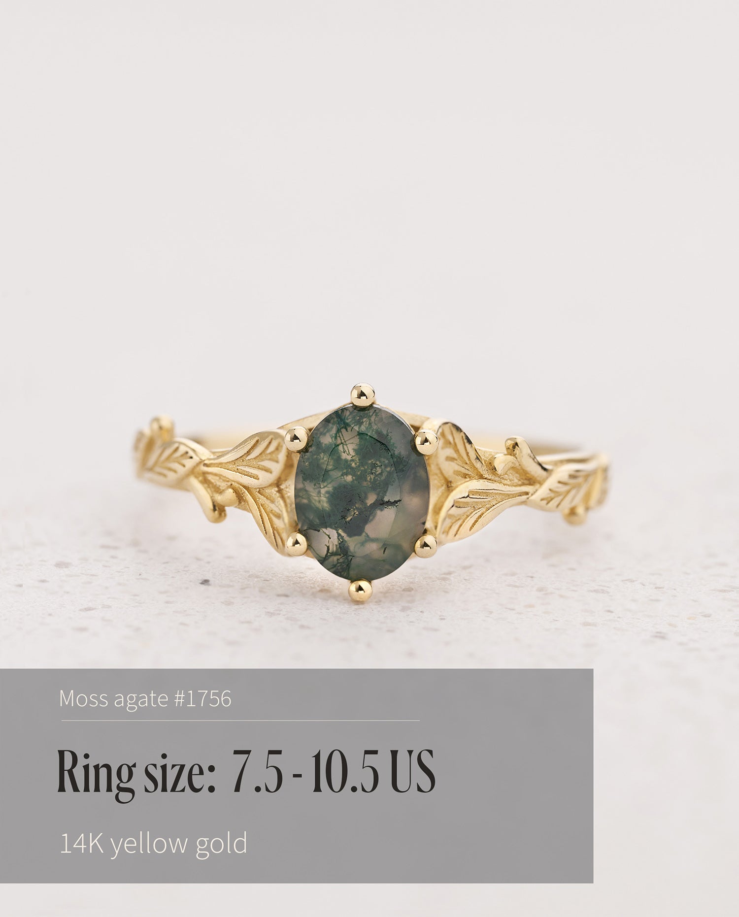 READY TO SHIP: Freesia engagement ring with moss agate, 14K yellow gold, AVAILABLE RING SIZES: 5.5 - 10.5 US - Eden Garden Jewelry™