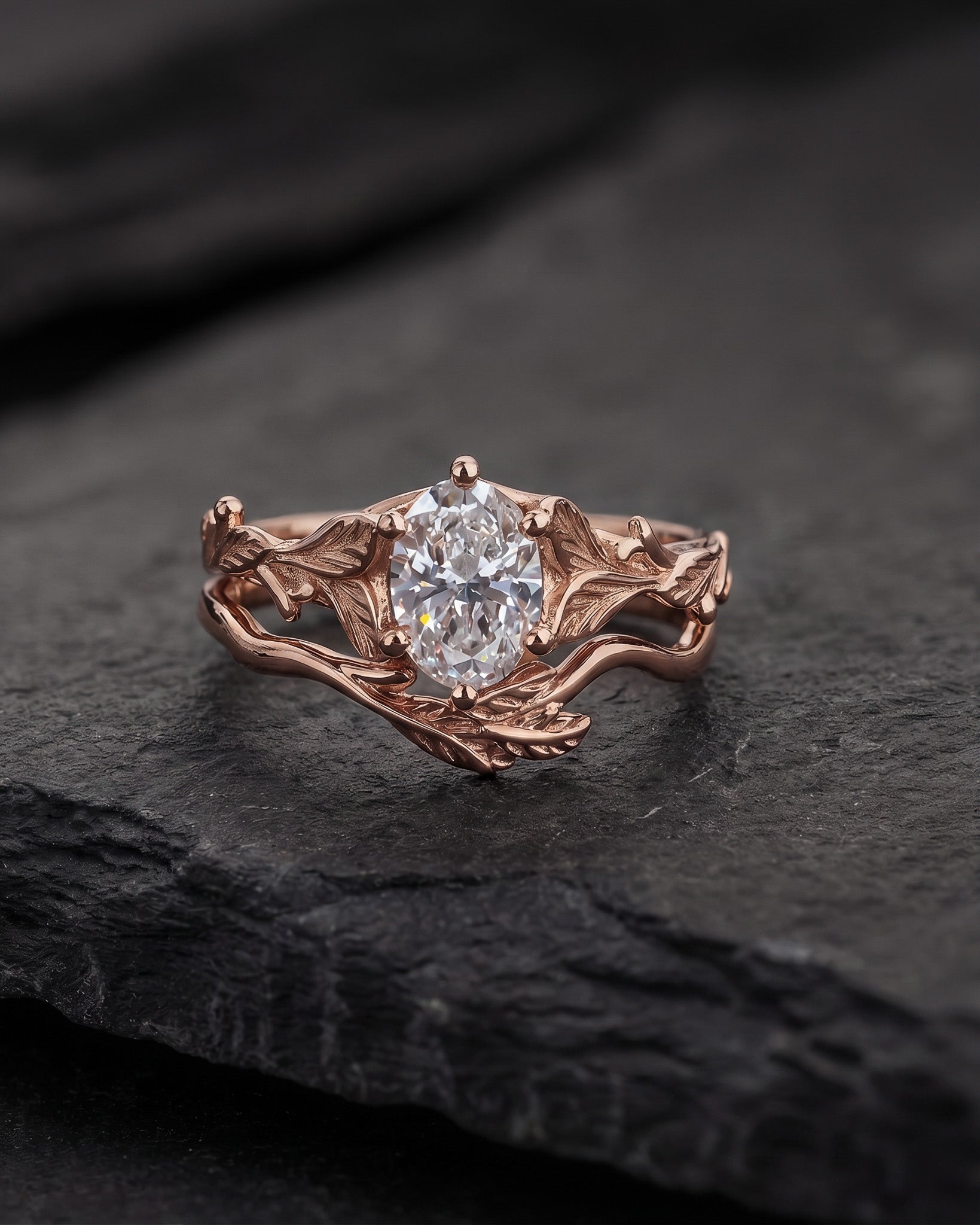 Lab grown diamond leaf engagement bridal set / Freesia - Eden Garden Jewelry™
