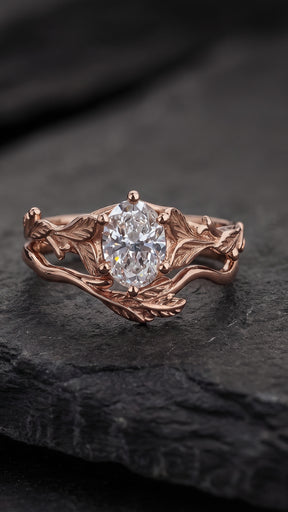 Lab grown diamond leaf engagement bridal set / Freesia - Eden Garden Jewelry™