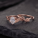 Lab grown diamond leaf engagement bridal set / Freesia - Eden Garden Jewelry™