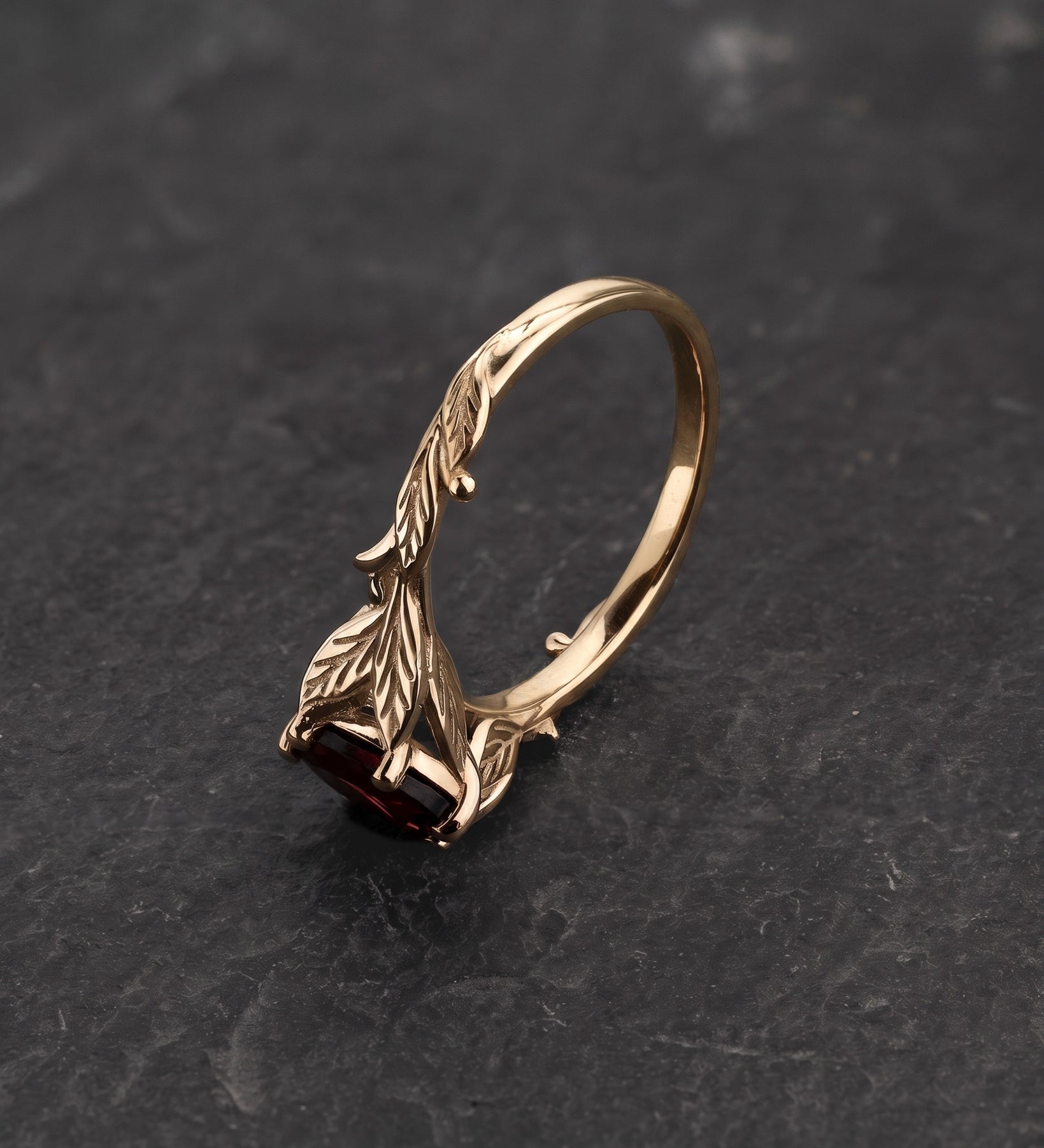 READY TO SHIP Freesia ring in 14K yellow gold, natural garnet 8x6 mm oval cut, RING SIZE 5.5 - 8.5 US - Eden Garden Jewelry™