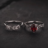 Garnet gold leaves engagement ring set, nature inspired bridal ring set / Freesia - Eden Garden Jewelry™