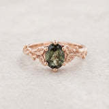 READY TO SHIP Freesia Rutile peridot engagement ring rose gold, 8x6 mm oval cut, AVAILABLE RING SIZES: 5.5 - 8.5 US - Eden Garden Jewelry™