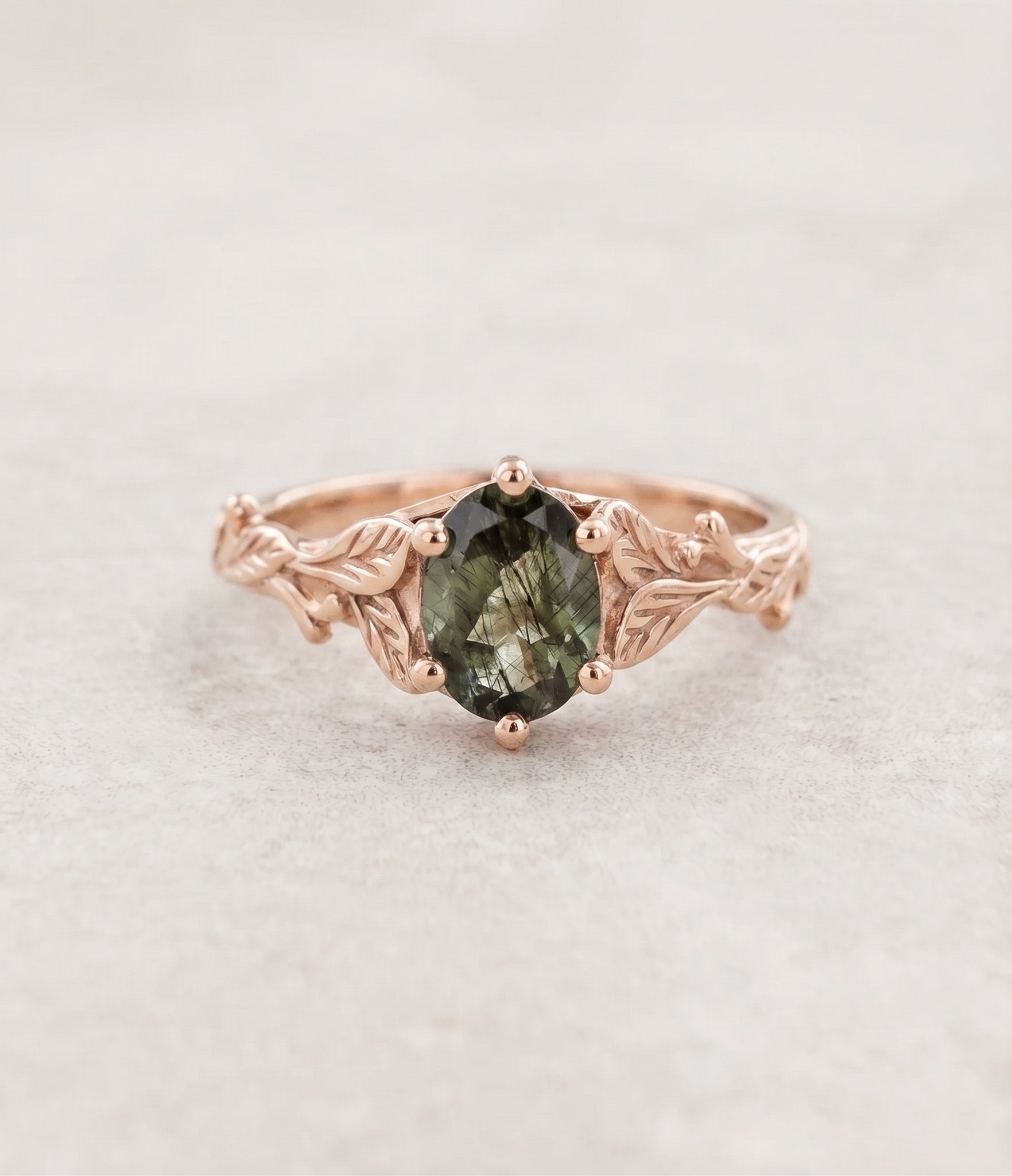 READY TO SHIP Freesia Rutile peridot engagement ring rose gold, 8x6 mm oval cut, AVAILABLE RING SIZES: 5.5 - 8.5 US - Eden Garden Jewelry™