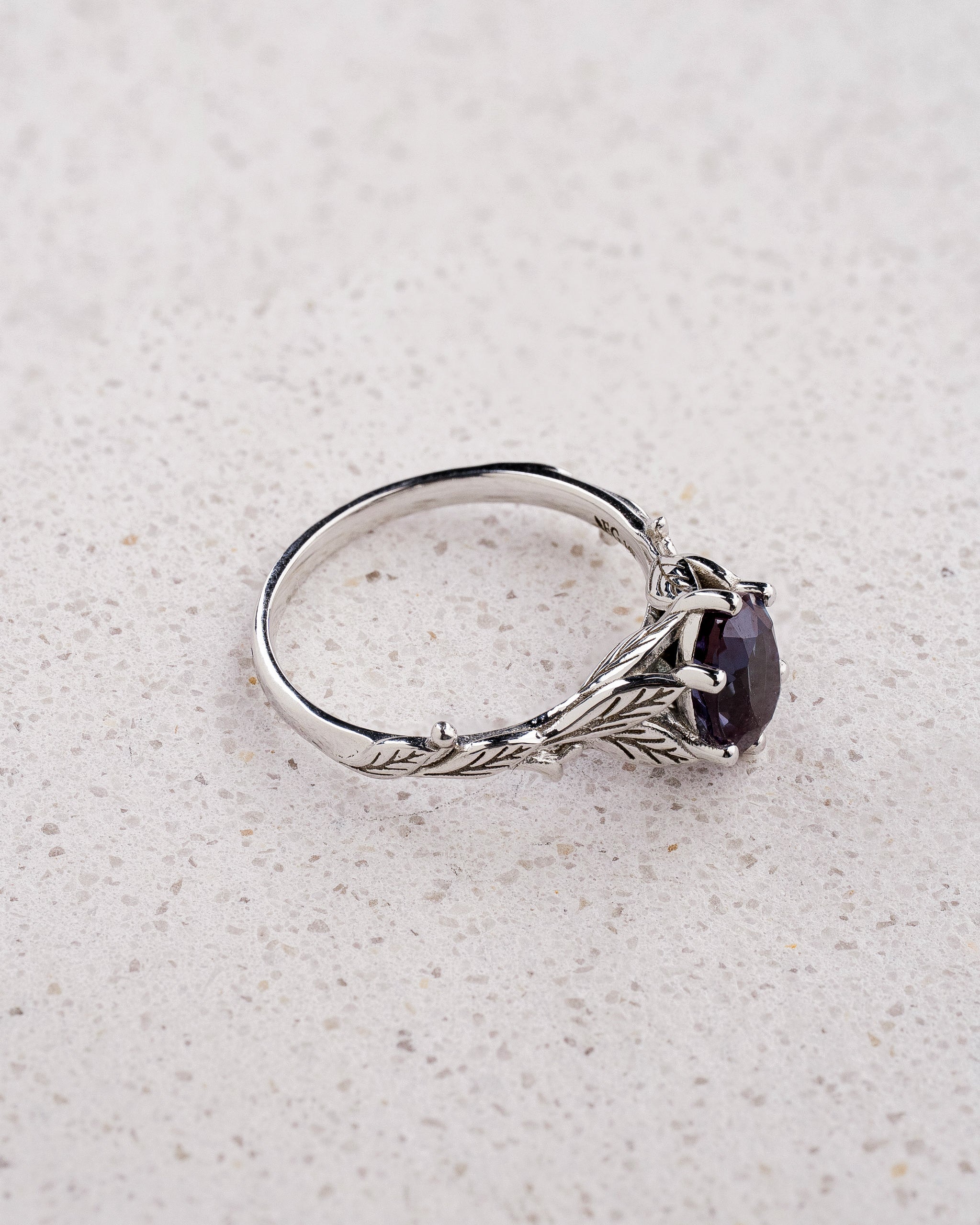 READY TO SHIP Freesia engagement ring with alexandrite, 14K white gold, 8x6 mm oval cut, AVAILABLE RING SIZES: 5.5 - 8.5 US - Eden Garden Jewelry™