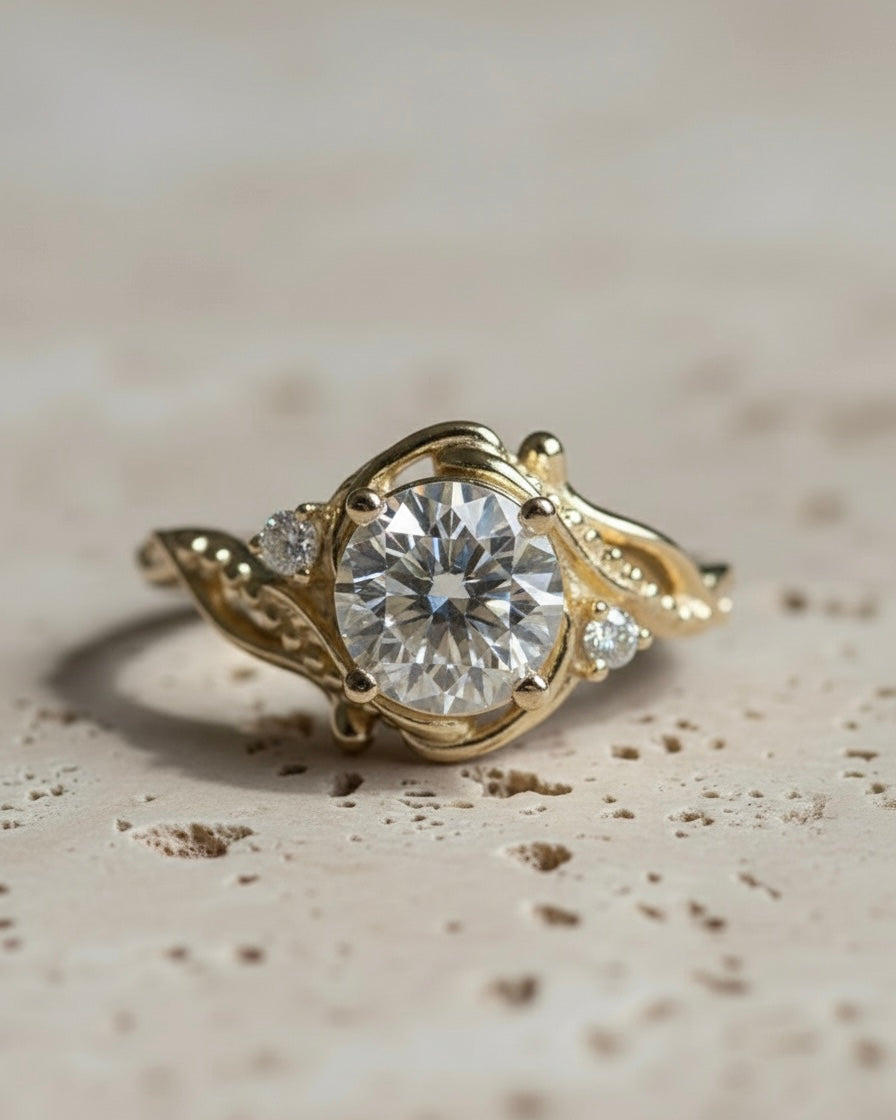 1.7 ct lab grown diamond engagement ring, round cut gemstone gold ring / Undina - Eden Garden Jewelry™