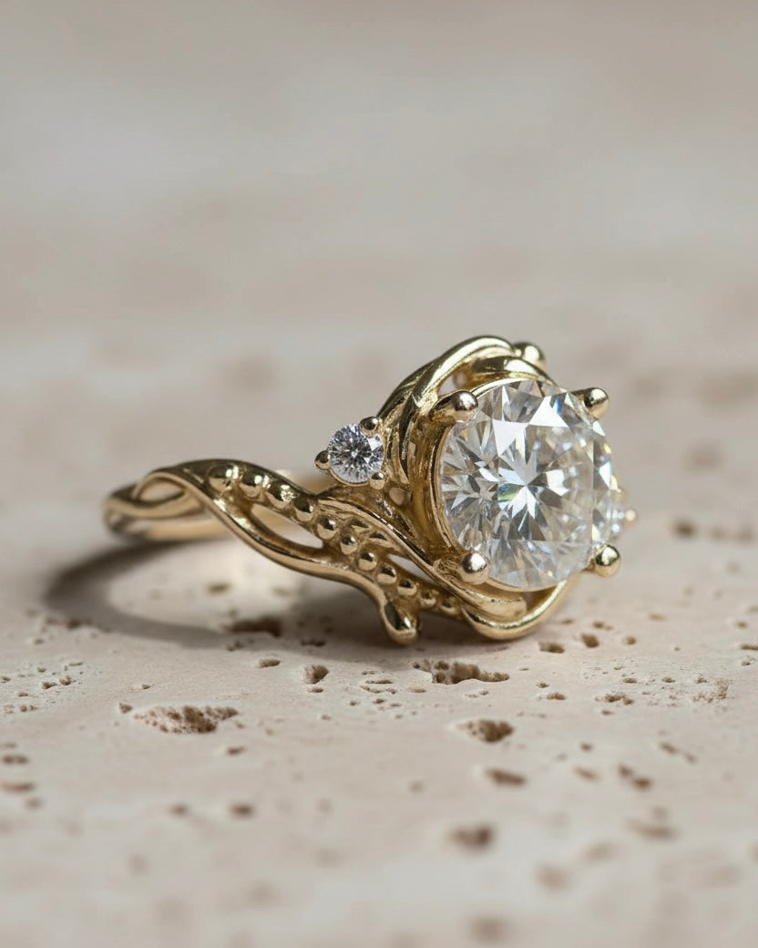 1.7 ct lab grown diamond engagement ring, round cut gemstone gold ring / Undina - Eden Garden Jewelry™