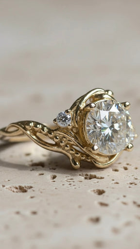 1.7 ct lab grown diamond engagement ring, round cut gemstone gold ring / Undina - Eden Garden Jewelry™
