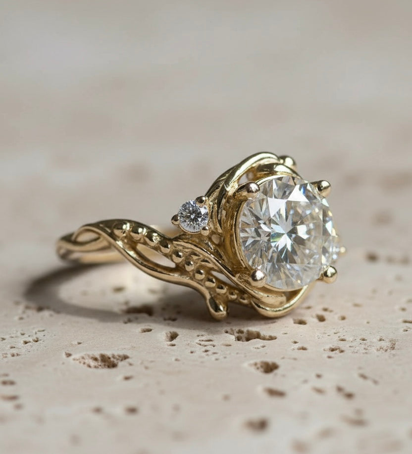 1.7 ct lab grown diamond engagement ring, round cut gemstone gold ring / Undina - Eden Garden Jewelry™