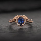 Genuine sapphire engagement ring, rose gold halo engagement ring / Lyonella