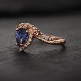 Genuine sapphire engagement ring, rose gold halo engagement ring / Lyonella
