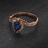 Genuine sapphire engagement ring, rose gold halo engagement ring / Lyonella