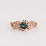READY TO SHIP: Japanese Maple ring with natural teal sapphire , 14K rose gold, AVAILABLE RING SIZES: 5.5 - 8.5 US