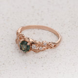 READY TO SHIP: Japanese Maple ring with natural teal sapphire , 14K rose gold, AVAILABLE RING SIZES: 5.5 - 8.5 US