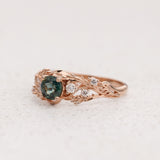 READY TO SHIP: Japanese Maple ring with natural teal sapphire , 14K rose gold, AVAILABLE RING SIZES: 5.5 - 8.5 US