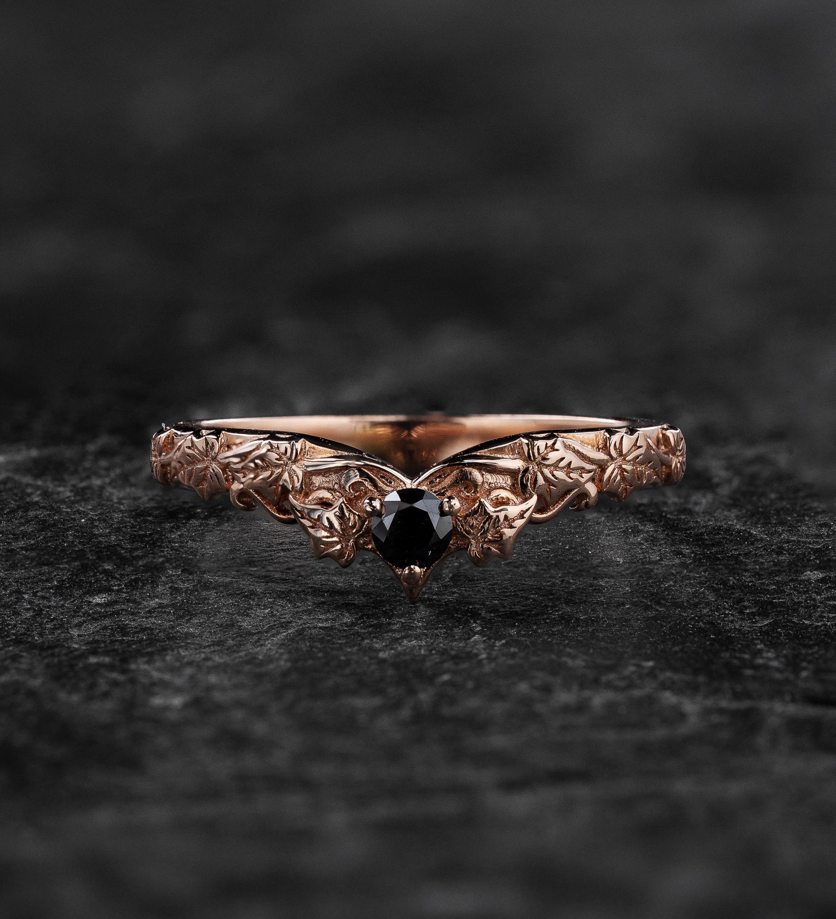READY TO SHIP: Wedding band in 14K rose gold, natural black diamond, RING SIZE 7 US - Eden Garden Jewelry™