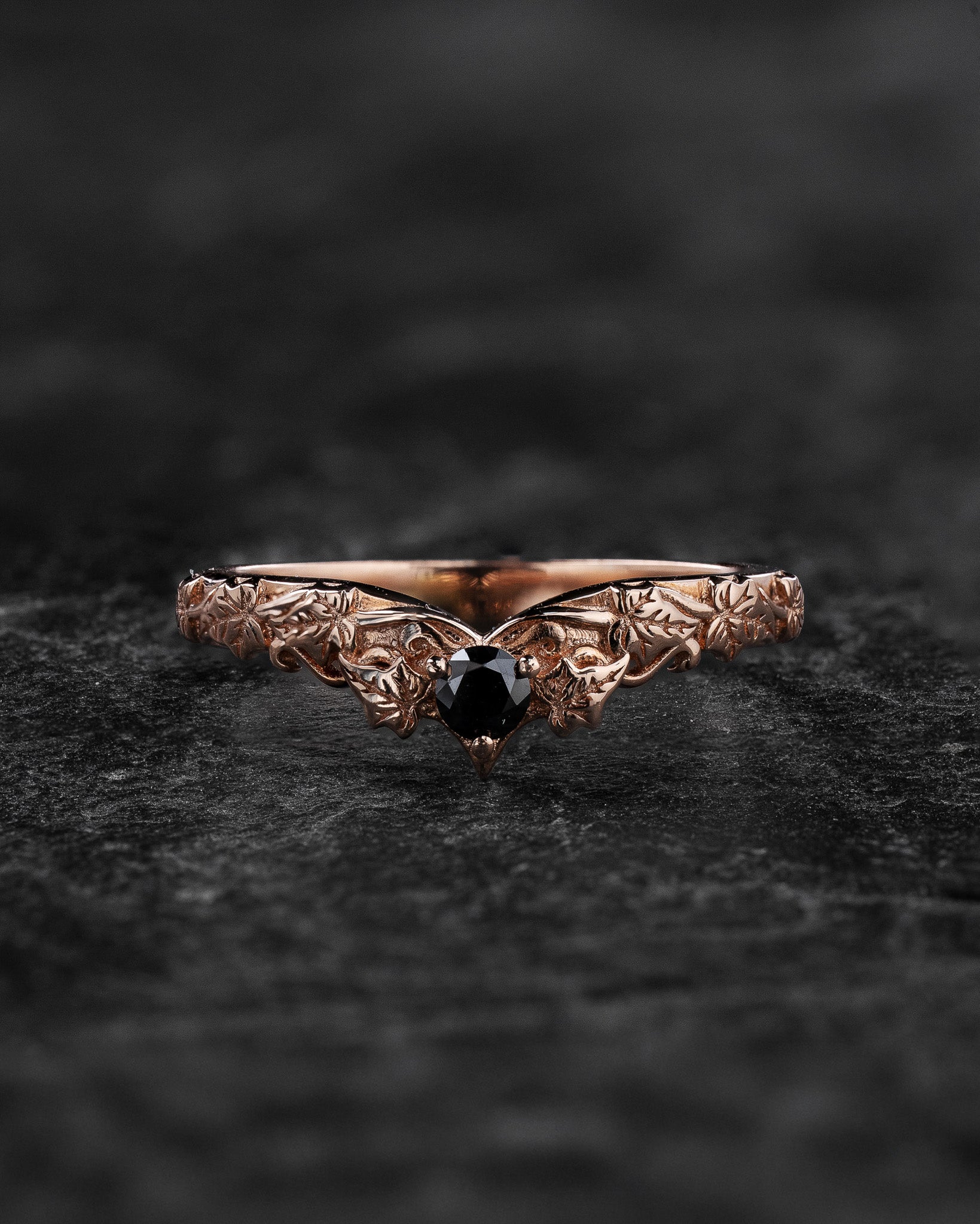 READY TO SHIP: Wedding band in 14K rose gold, natural black diamond, RING SIZE 7 US - Eden Garden Jewelry™