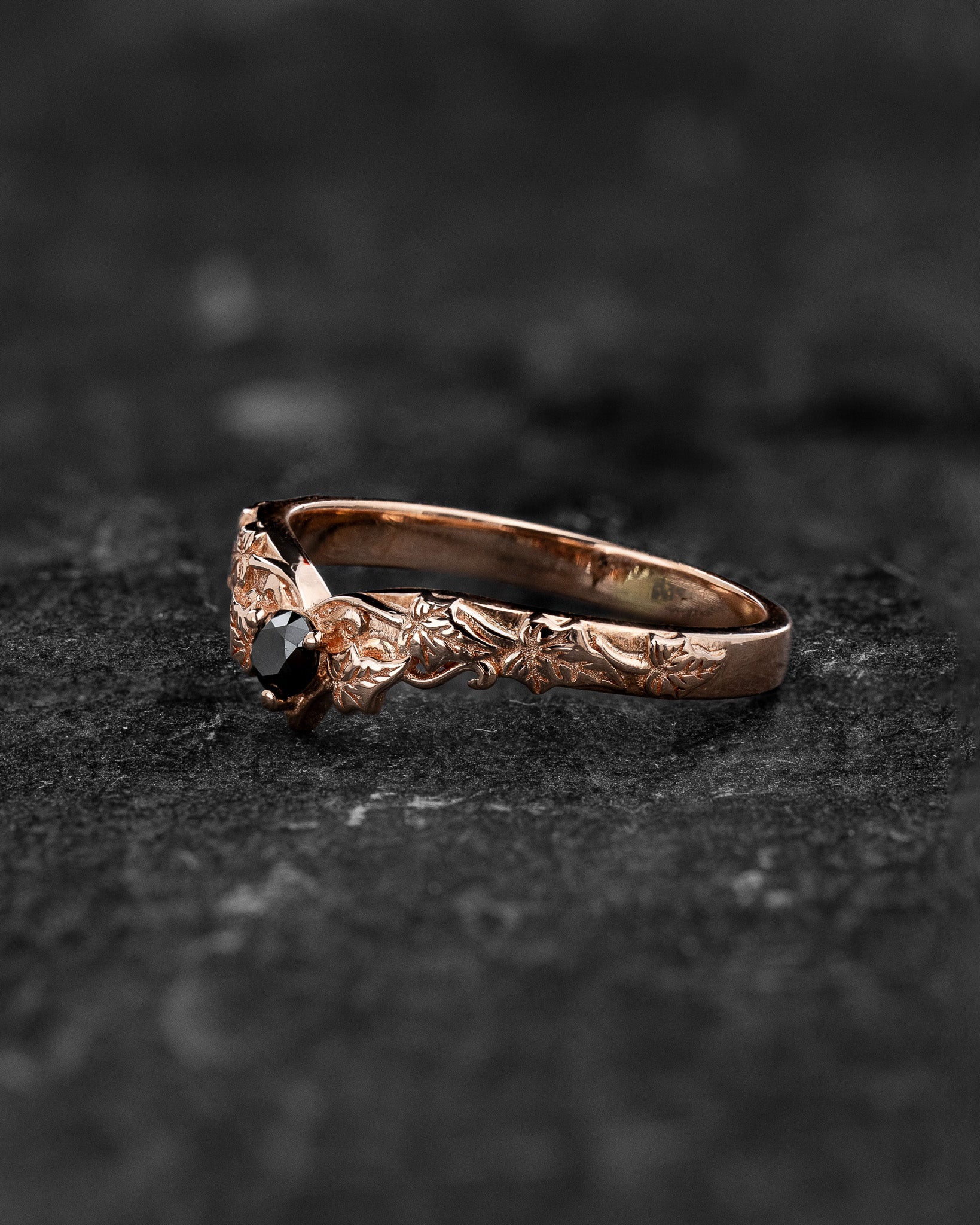 READY TO SHIP: Wedding band in 14K rose gold, natural black diamond, RING SIZE 7 US - Eden Garden Jewelry™