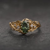 READY TO SHIP: Japanese Maple ring with green lab-grown diamond, 14K yellow gold, AVAILABLE RING SIZES: 5.5 - 8.5 US