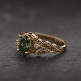 READY TO SHIP: Japanese Maple ring with green lab-grown diamond, 14K yellow gold, AVAILABLE RING SIZES: 5.5 - 8.5 US