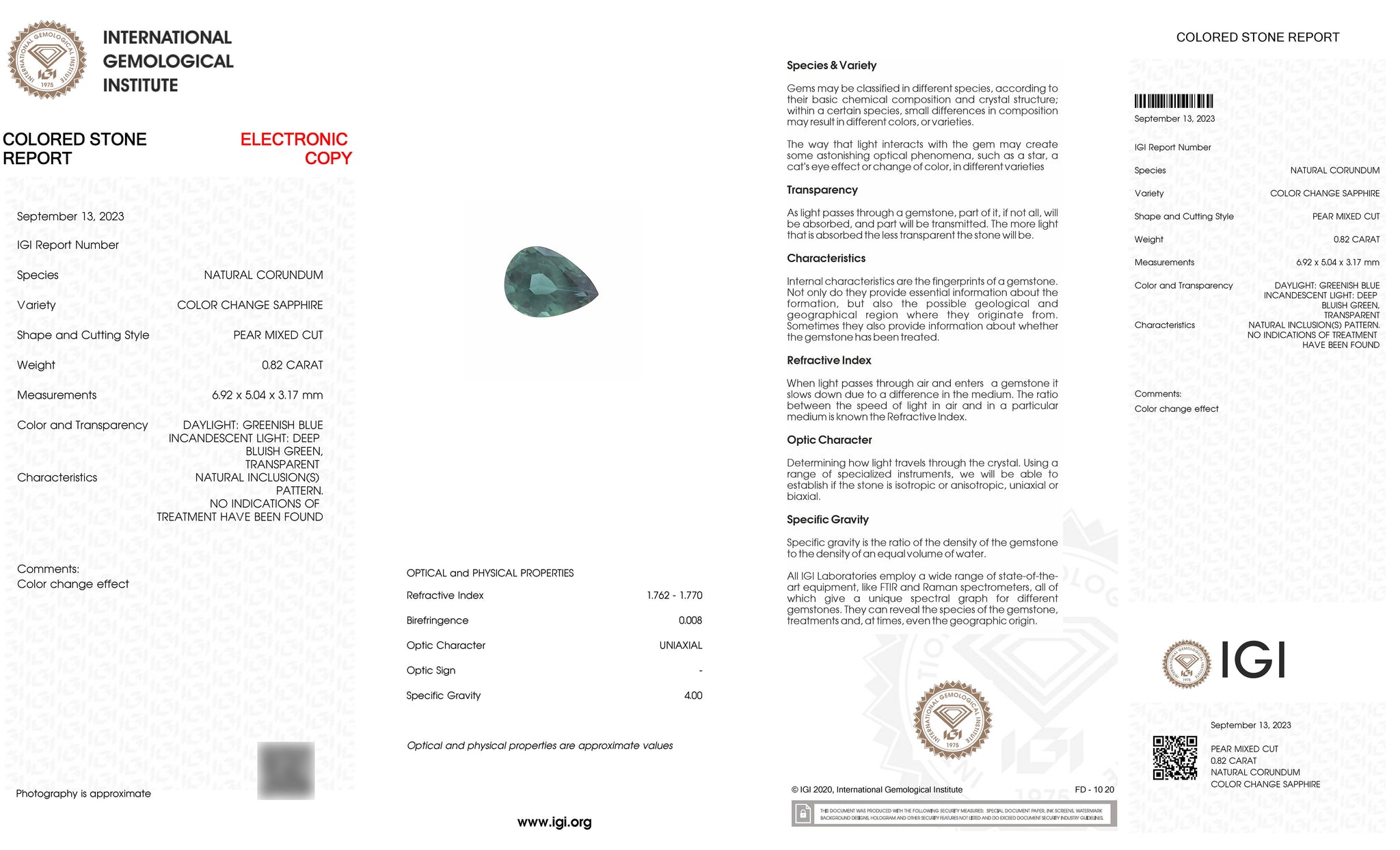 Greenish blue sapphire | IGI certified | natural, pear cut 7x5 mm, VS, 0.82ct - Eden Garden Jewelry™