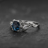 READY TO SHIP: Patricia ring with hexagon-cut natural london blue topaz, 14K white gold, AVAILABLE RING SIZES: 5.5 - 8.5 US