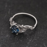 READY TO SHIP: Patricia ring with hexagon-cut natural london blue topaz, 14K white gold, AVAILABLE RING SIZES: 5.5 - 8.5 US