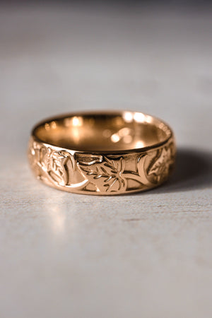 READY TO SHIP: Gold leaf wedding band for man, ivy leaves ring in 14k rose gold, AVAILABLE RING SIZES: 6.5-8.5 US - Eden Garden Jewelry™