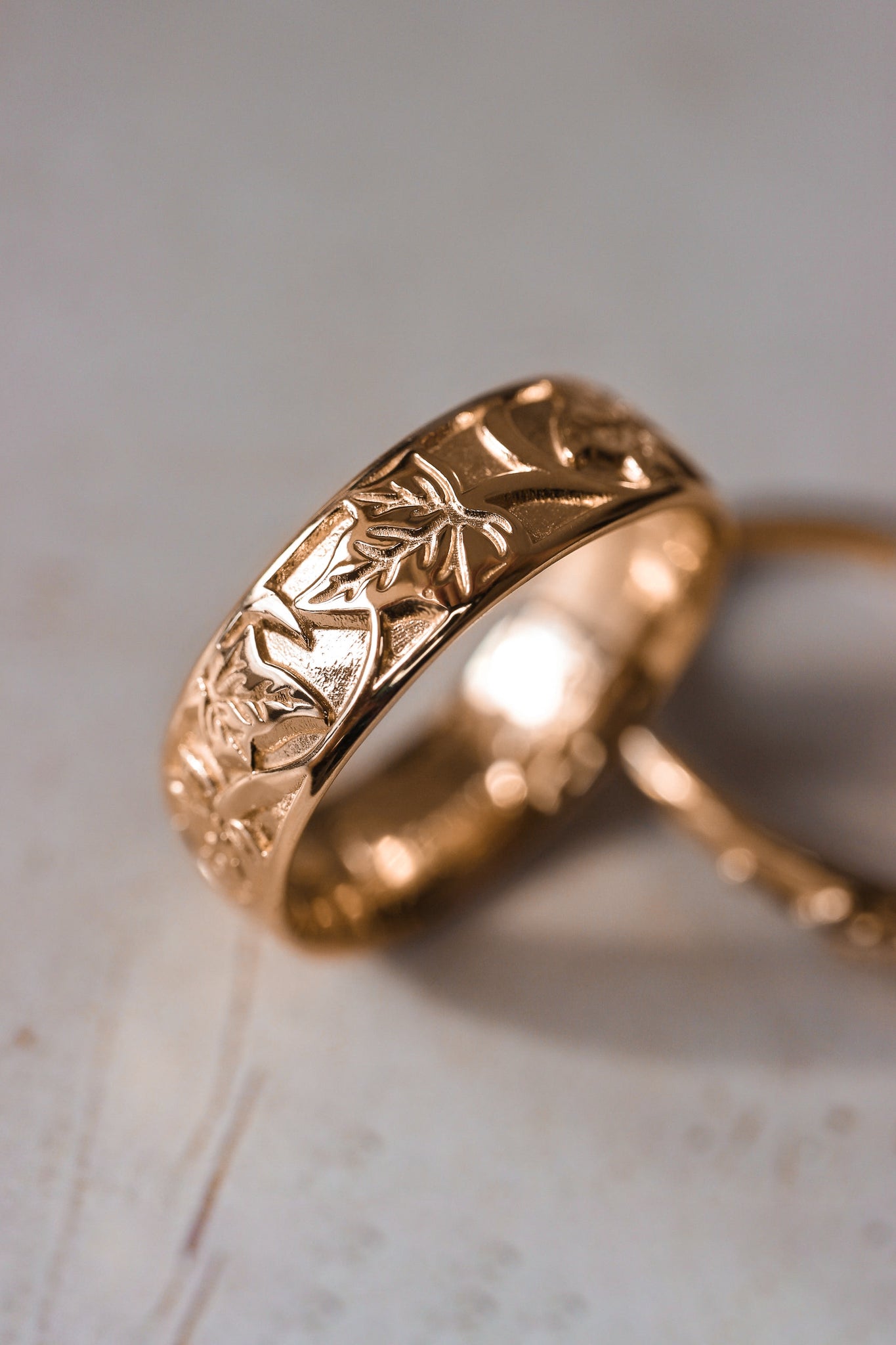 READY TO SHIP: Gold leaf wedding band for man, ivy leaves ring in 14k rose gold, AVAILABLE RING SIZES: 6.5-8.5 US - Eden Garden Jewelry™