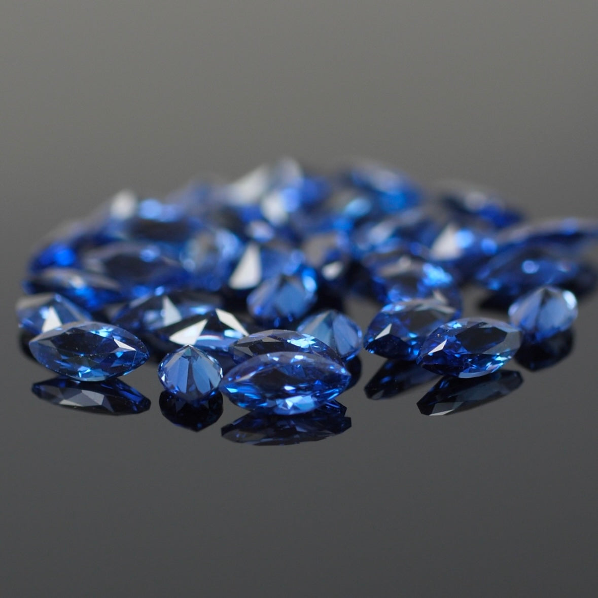 Sapphire | lab-grown, medium blue color, marquise-cut, accent stones - Eden Garden Jewelry™