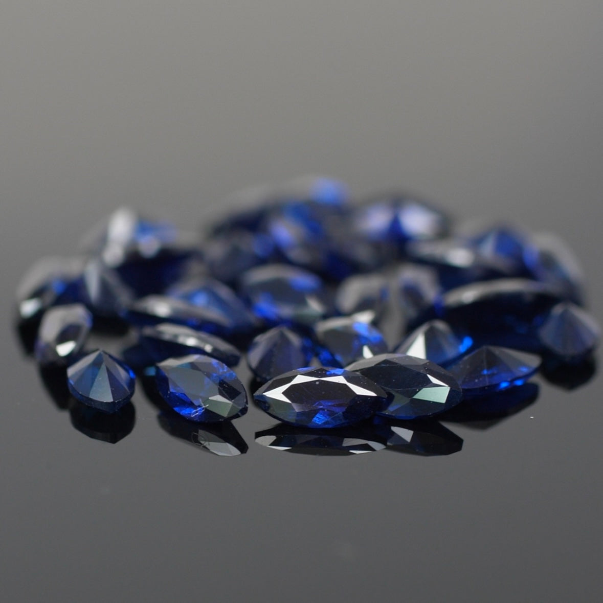 Sapphire | lab-grown, dark blue color, marquise-cut, accent stones - Eden Garden Jewelry™