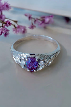 READY TO SHIP: Wisteria in 14K white gold, pear cut magnificent alexandrite with natural diamonds, AVAILABLE RING SIZES - 7.5-9.5 US - Eden Garden Jewelry™