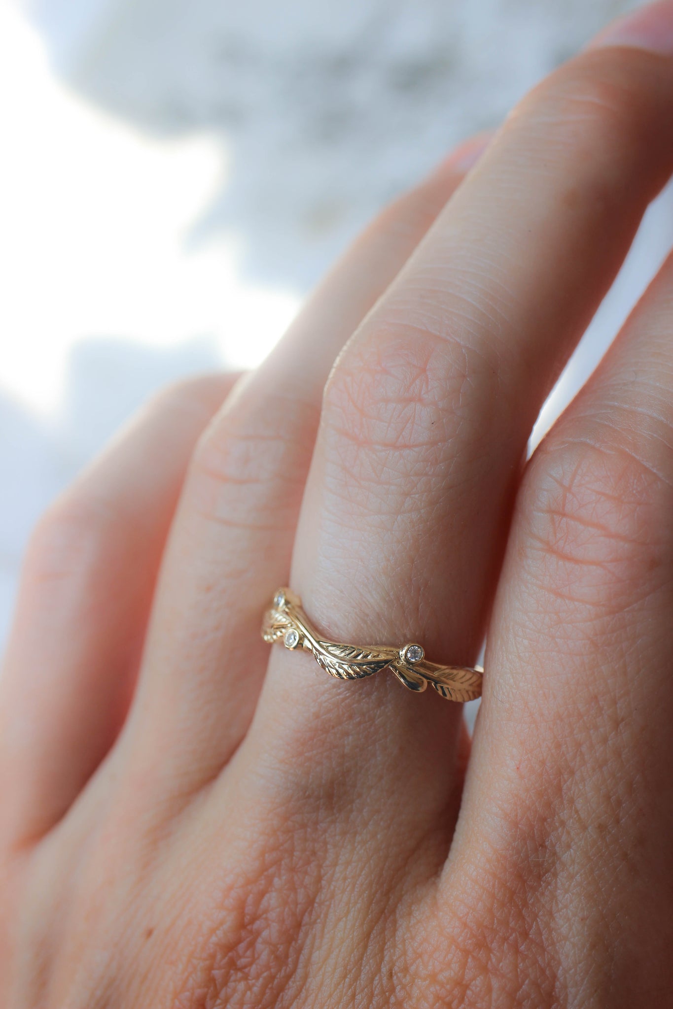 READY TO SHIP: Twig wedding ring in 14K yellow gold, moissanites, RING SIZE 7.75 US - Eden Garden Jewelry™