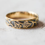 Gold leaf wedding band for man, ivy leaves ring - Eden Garden Jewelry™