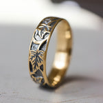 Gold leaf wedding band for man, ivy leaves ring - Eden Garden Jewelry™