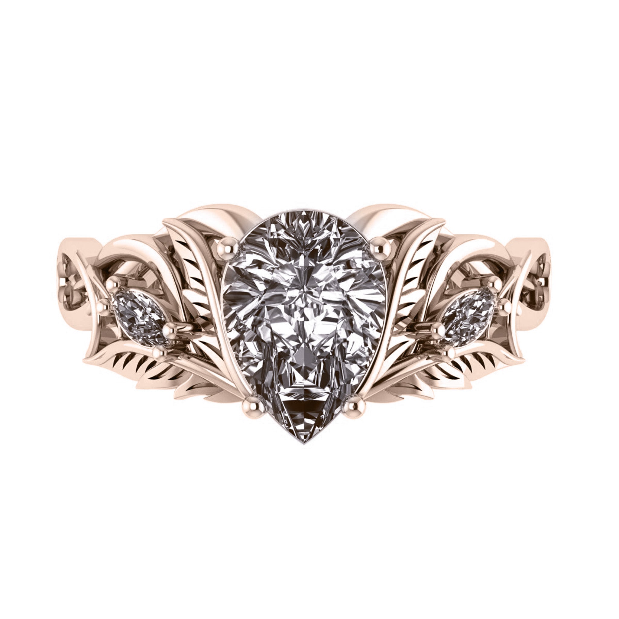 Ikar | custom bridal ring set for pear cut gemstone 10x7 mm - Eden Garden Jewelry™