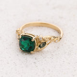 READY TO SHIP: Patricia ring with emerald and accent moss agates & diamonds, 14K yellow gold, AVAILABLE RING SIZES: 5.5 - 8.5 US